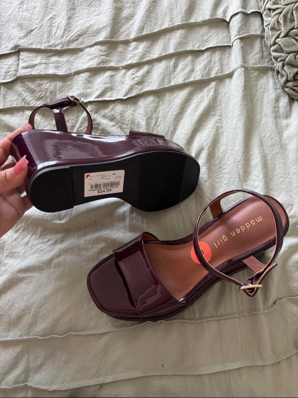Madden Girl Patent Platform Wedge Sandals in Burgundy - Picture 4 of 8